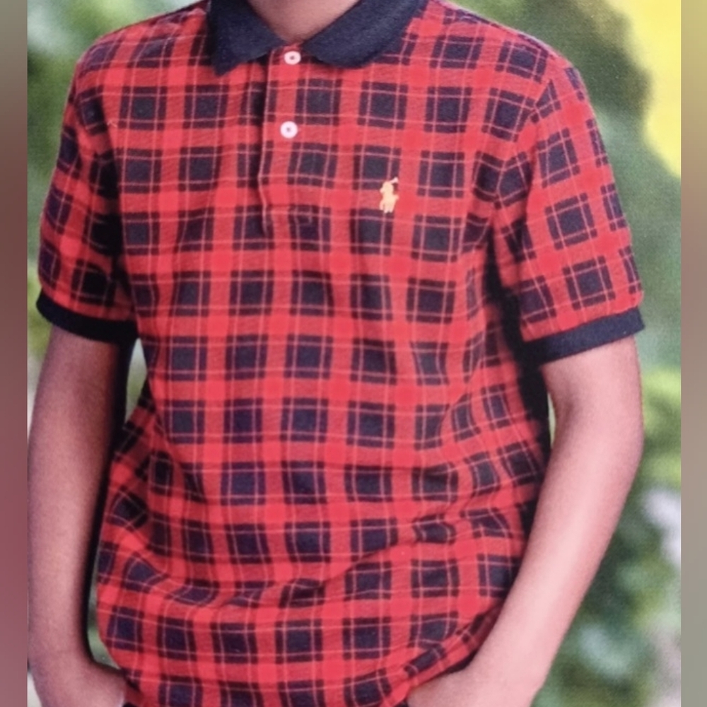 Plaid Red and Black Kids Polo Shirt